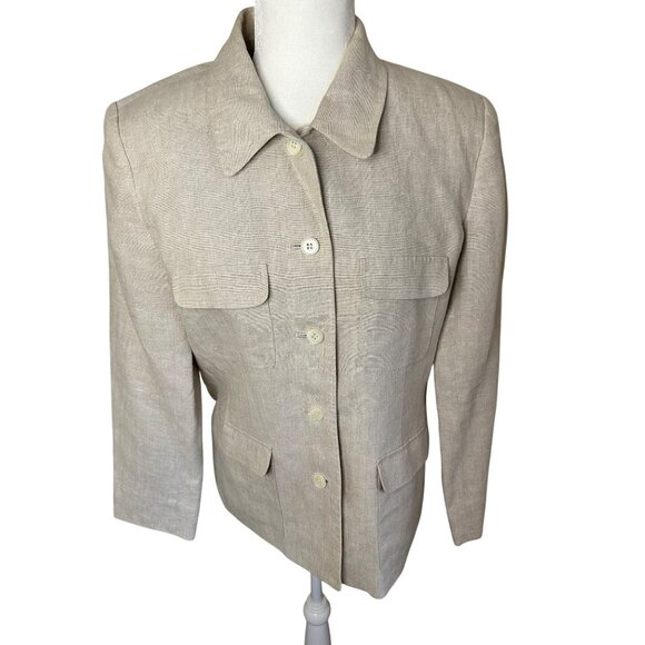 Talbots Womens Petite Ivory Linen Blazer Size 8P Button-Up Jacket With Pockets - Picture 1 of 7